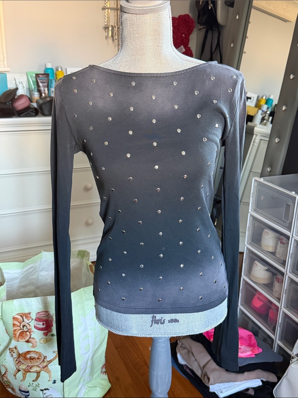 Zara Women's Gray Long-Sleeve Embellished top